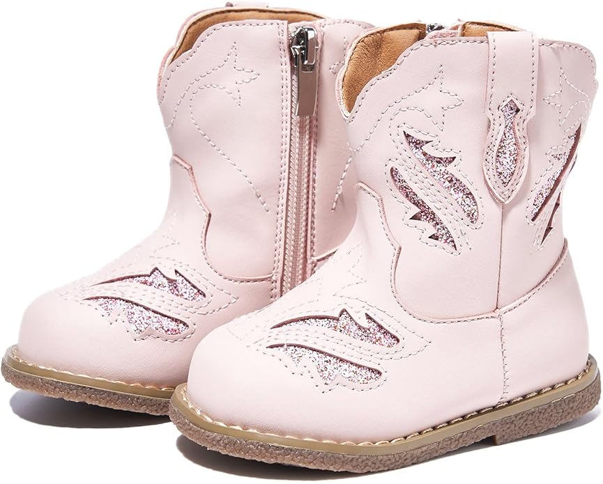 Newsonet Baby Cowboy Cowgirl Boots Infant Western Boots Toddler Boys Girls Round Toe Riding Mid Calf Boots All Seasons for 6 9 12 18 24 Months