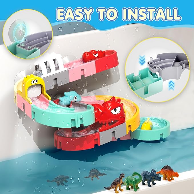 Kids Bath Toys for Kids Ages 4-8 3-5, Bathtub Shower Toys DIY Slides Tracks Mold Free Toddler Bath Toys with Car Bath Toys, Wall Track Building Set, Fun DIY Kit Birthday Gift 2 3 4 5 Boys Girls