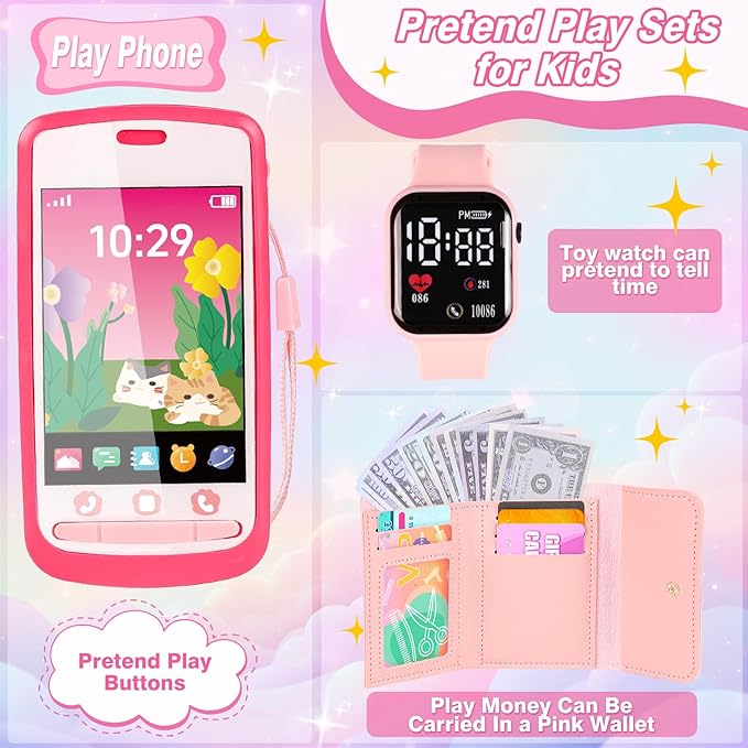 Toddler Play Purse Toy for Little Girls, 40PCS Kids Purse with Pretend Princess Toys Includes Handbag, Camera with Projector, Phone, Wallet, Kids Birthday Gift Toddler Girl Toys for 3 4 5 6+