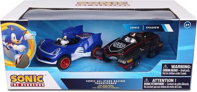 NKOK Sonic Transformed All-Stars Racing Pull Back Action: Shadow and Sonic Hedgehog, Two Vehicles, Video Game Legends, No Batteries Required, Pull Back – Release - and Watch it go