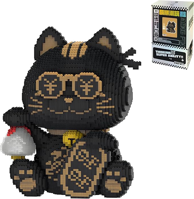 Black Lucky Cat Building Blocks Set Mirco Animal Model kit Gift for Adult and Kids 7900 Pieces