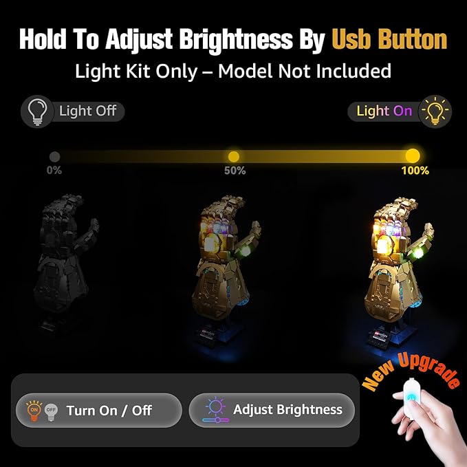 BrickSoul Light Up Kit Compatible with Lego 76191 Building Set, Upgrade Wired Dimmable Lighting Kits Compatible with Marvel Infinity Gauntlet Set for Thanos Glove, Not Included 76191 Building