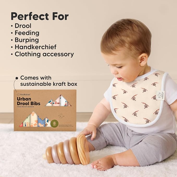 KeaBabies 8-Pack Organic Baby Bibs for Drooling and Teething - Soft Cotton Bibs for Baby Girl, Boy, Extra Absorbent, Easy to Clean & Put On for Toddler, Newborn, Infant 0-24 Months (Mesozoic)