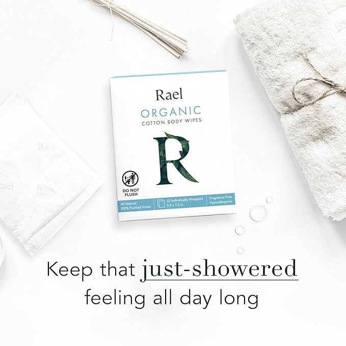 Rael Organic Cotton Wipes - Body Cloth, Individually Wrapped, All Skin Types (10 Count, Pack of 4)