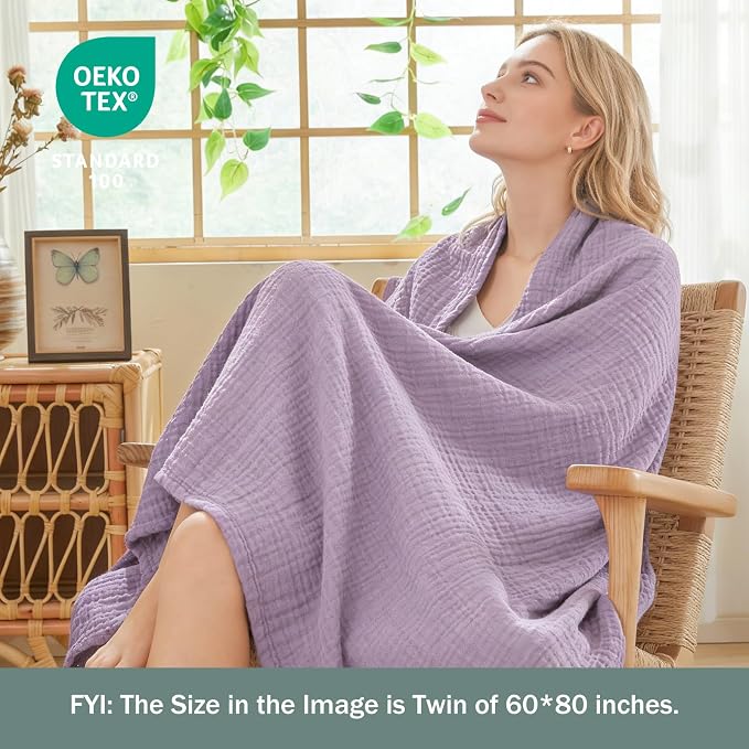 EMME Muslin Blankets for Adults Throw Blanket for Couch Breathable Gauze Soft Lightweight Airy Lavender King 108" x 90"