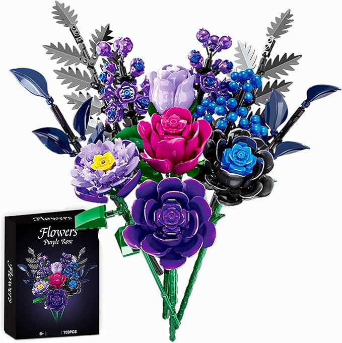 Purple Flowers Toys Building Sets from Botanical Collection, Rose Bouquet for Home & Office Desk Decoration, for Kids Age 6+ Toys & Games Series 759pcs