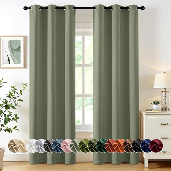 MIULEE Blackout Curtains for Bedroom 2 Panels 40 x 84 Inch Long Sage | Thermal Insulated, Living Room Darkening Grommet Drapes, Noise Reducing, Light Blocking Window Treatments
