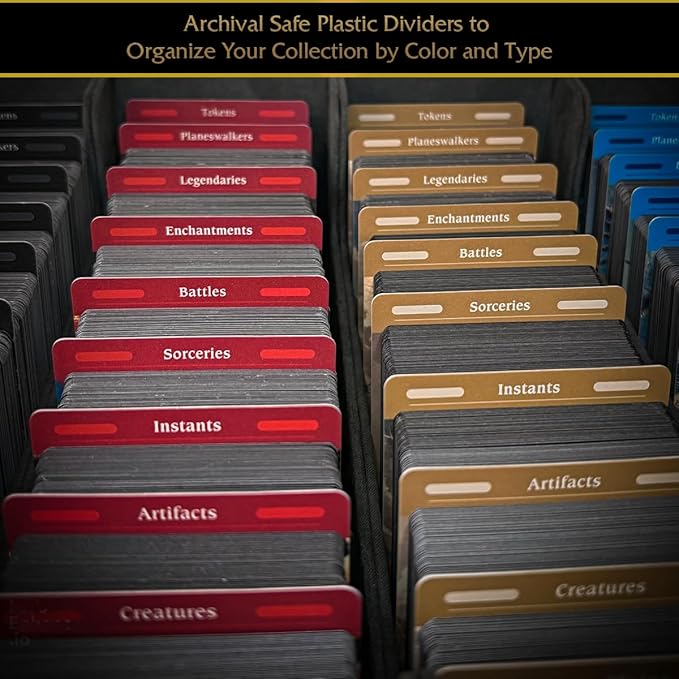MTG Card Dividers - 77 Plastic Magic Dividers for Deck & Storage Box Organization. Unique Artwork, Color & Type Organizers for Magic The Gathering Cards (2.6 x 3.8 Inches)