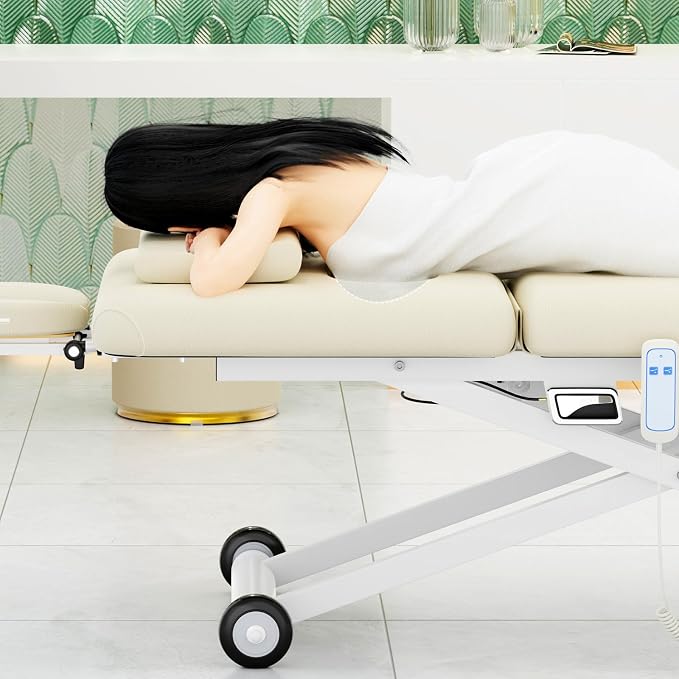 pouseayar Heavy Duty Electric Massage Table, Electric Lift Motor and Manual Backrest Adjustable for Treatment/Medical Spa/Facial Bed/Beauty Bed and More - 31.2 Wide x 75 Long - White