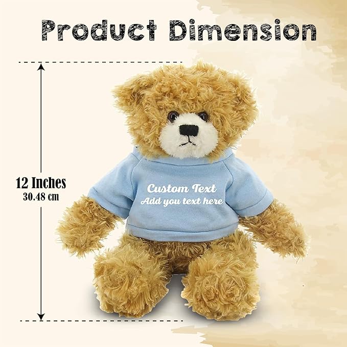 Customized Beige Brandon Bear - 12 inch Personalized Stuffed Bear Plush Toy - Perfect Custom Shirt Bear Gift for Graduation Valentines Graduation Easter Holidays (Powder Blue Shirt)
