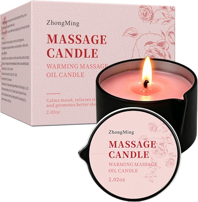 Warming Massage Oil Candle, Scented Body Oil Candle for Spa & Home Use, Romantic Gift, 2.02 oz (Rose)