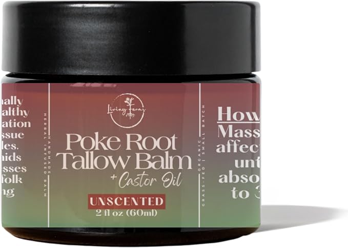 Poke Root Tallow Balm with Castor Oil - Organic Lymphatic Support - Handmade in The USA (2oz)