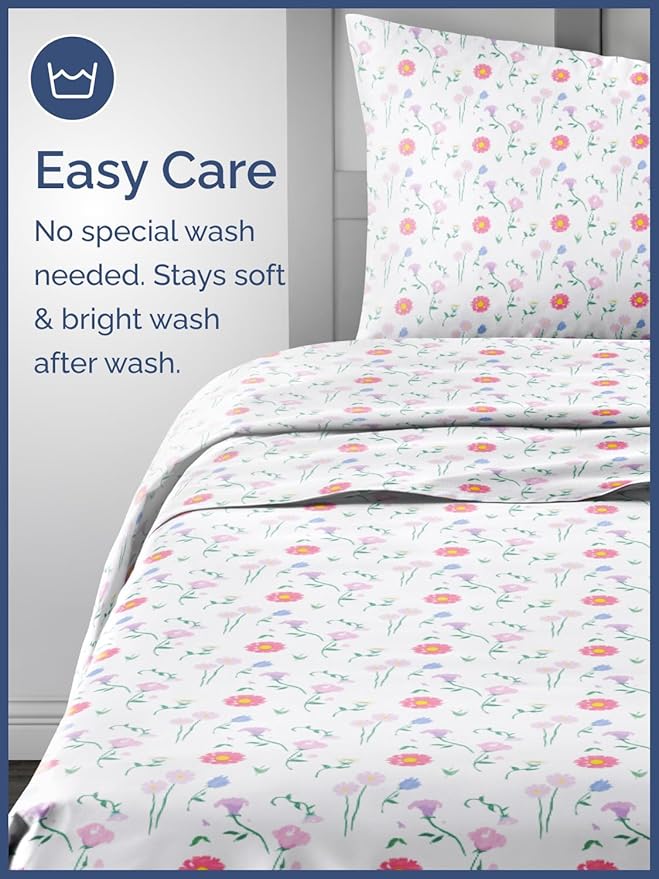 Kids Twin XL Size Bed Sheet Set - 3 Piece Kids Loft Bed Sheets - Floral Flower Themed Bedding - Soft - Breathable and Machine Washable - Pretty Pink Flower Bed Set for Boys, Girls, Teens and Toddlers