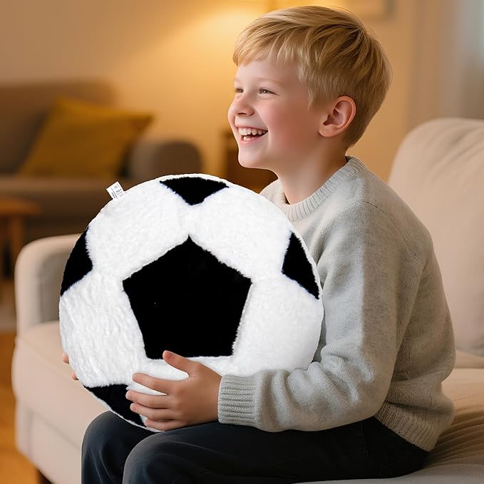 Wepop 18in Fluffy Soccer Pillow, Soft Soccer Pillows, Sports Ball Pillow Stuffed Plush Toy Room Decoration and Gifts for Kids, Boys, Girls, Soccer Fans
