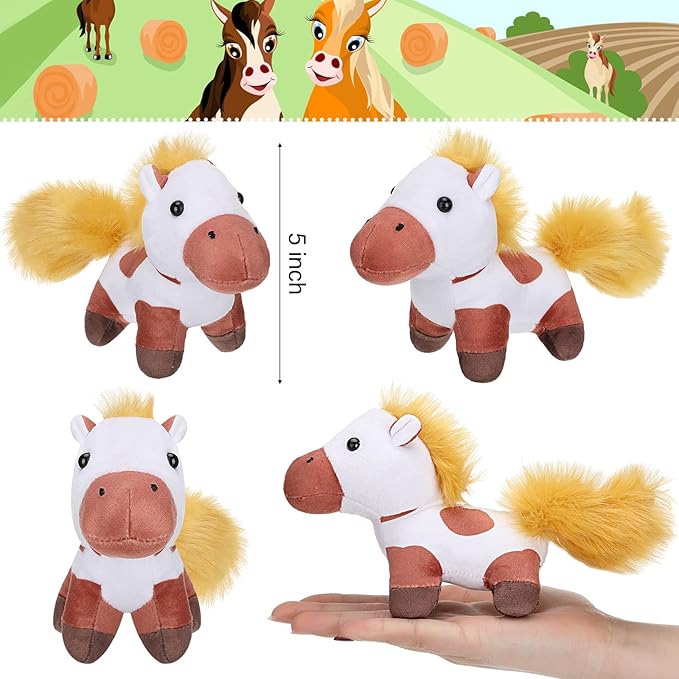 Sumind 8 Pcs Cat Stuffed Animals Bulk Plush Pets 5 Inch Cute Assorted Plush Cats Horse for Birthday Halloween Christmas Party Favors Favors(Horse)