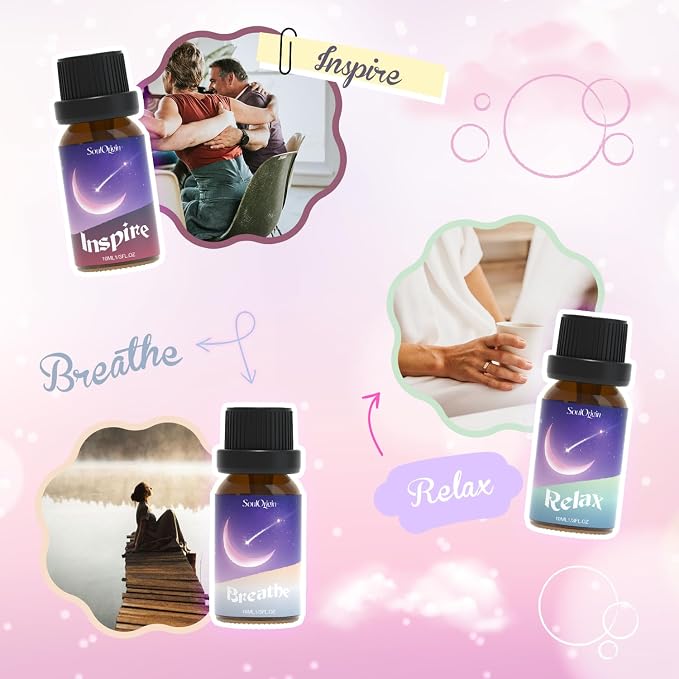 Soulorigin Essential Oil Blends, Essential Oils for Diffusers for Home, Best-Wishes Kit Scent Diffuser Oil, Use for Soap Candle Making- Sleep, Happy, Breathe, Inspire, Relax, Focus On