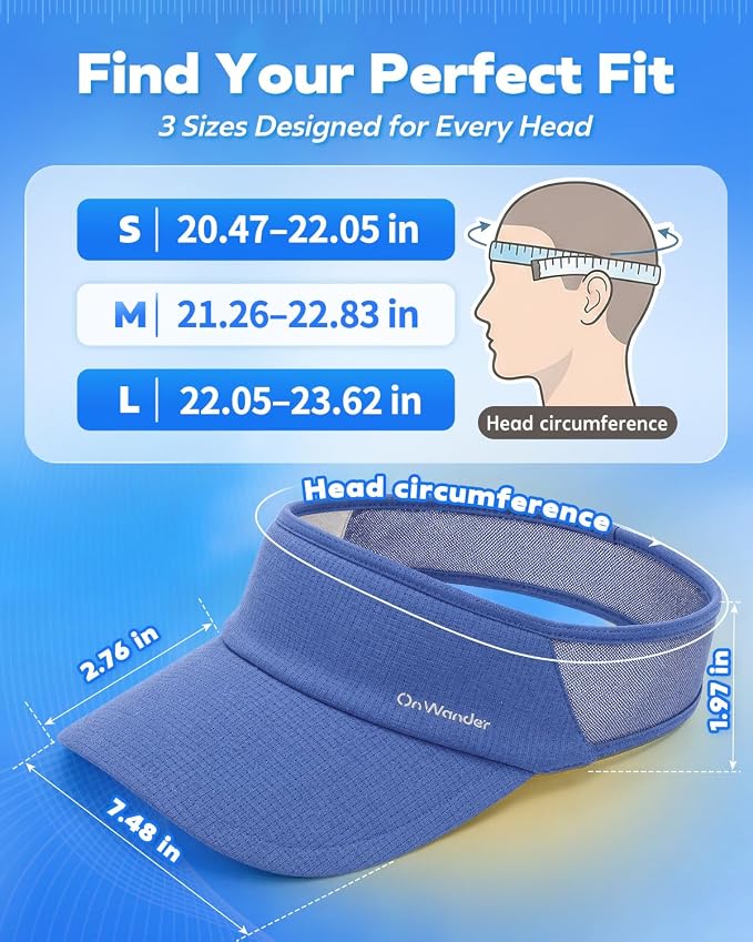 Sport Sun Visor Hat for Women Men - Lightweight Stretchy Polyester Spandex Quick Dry Sweatband Wrinkle Resistant