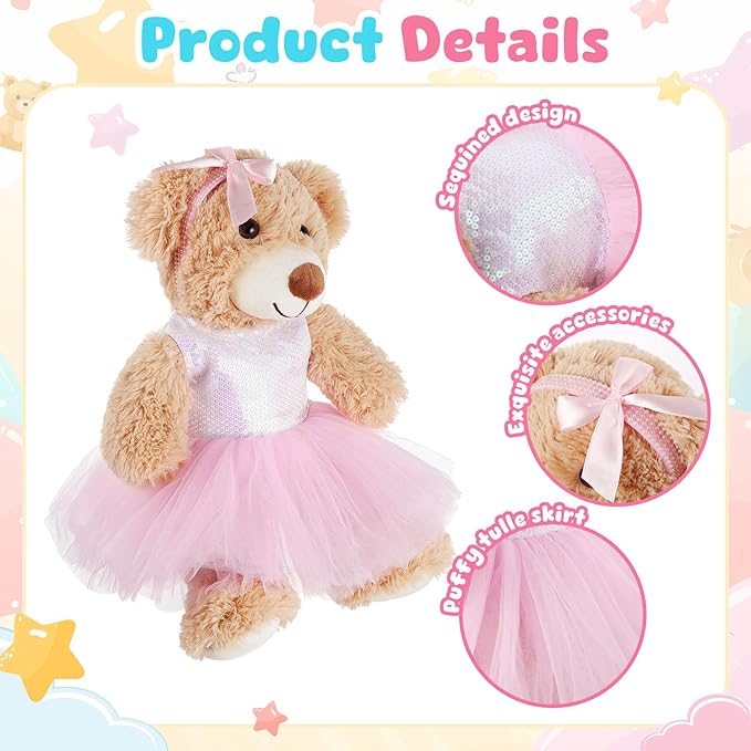Set of 2 Christmas Teddy Bear Clothes Cap & Gow Outfit Fits Make Your Own Most 14" - 18" Bear Plush Stuffed Animal Outfit Pet Dog Doll Cap and Gown Build a Bear Clothe(Sequin Skirt Style, Fit 14"-18")