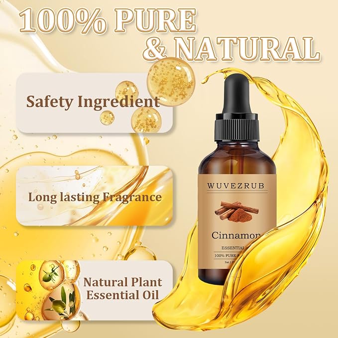 Cinnamon Essential Oil 60ML - 100% Pure and Natural Oils for Aromatherapy Diffuser - 2 Fl Oz/Cinnamon