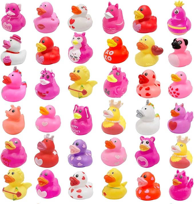 36 Pcs Valentines Rubber Ducks,Bath Showers Accessories,Mini 2.16" Duckies Bath Toys for Kids Girls Boys Valentines Day Party Favors Gift Exchange (Valentines)