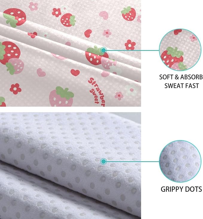 Non Slip Yoga Towel 73 x 27 in Strawberry Sweat Absorbent Yoga Mat Towel for Hot Yoga, Pilates and Workout