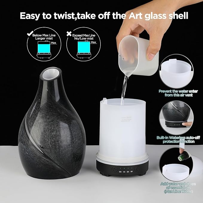 INRORANS Star River Aromatherapy Diffuser - 160ml Ultrasonic Essential Oil Diffuser with 7-Color LED Night Light, Cool Mist Humidifier, Intermittent Mode & Auto Shut-Off for Home, Gift