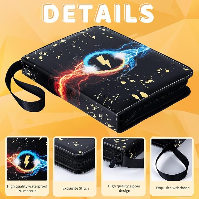 Jravkfi 9 Pocket Trading Card Binder,900 Pockets Trading Card Collection Book with Sleevese,3-ring Zipper Sports Card Album with 50 Removable Double-Sided Card Holder (Black)