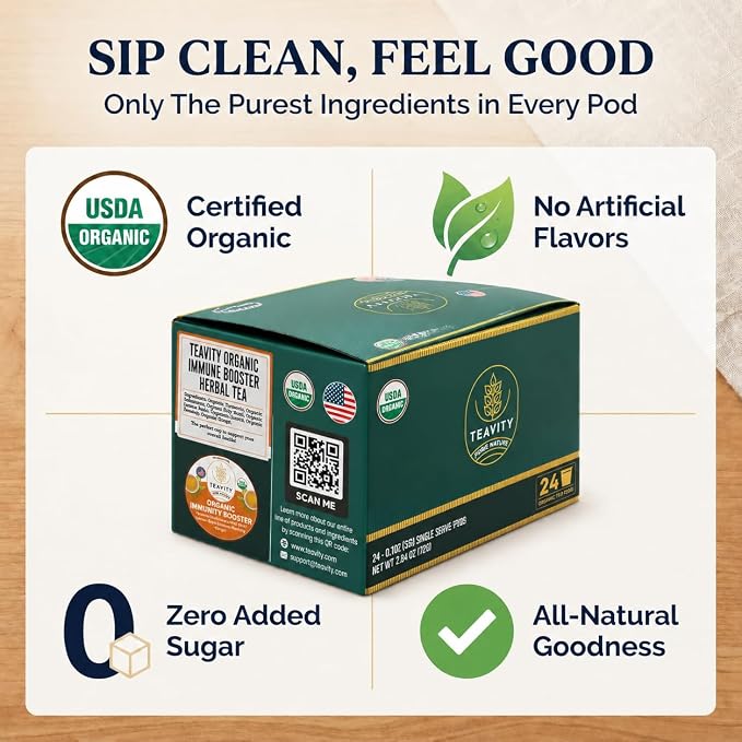 Organic Ginger Tea Pod with Echinacea, Turmeric, and Licorice for Keurig, Decaf by Teavity (24 Tea Pods)