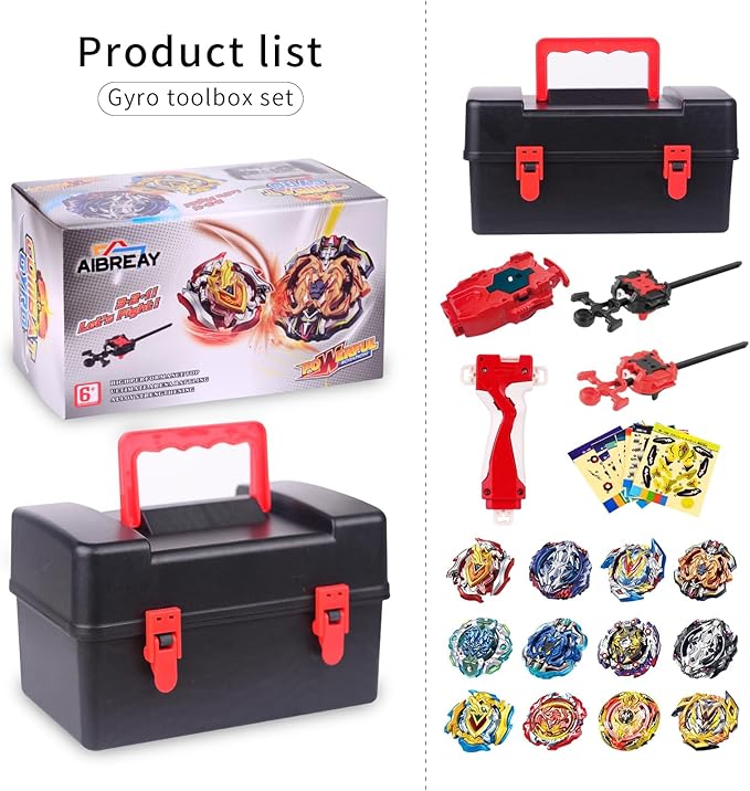 Battling Top Burst Gyro Toy Set 12 Spinning Tops 3 Launchers 1 Grip Toy Combat Battling Game with Portable Storage Box Gift for Kids Children Boy and Girl Ages 6+…