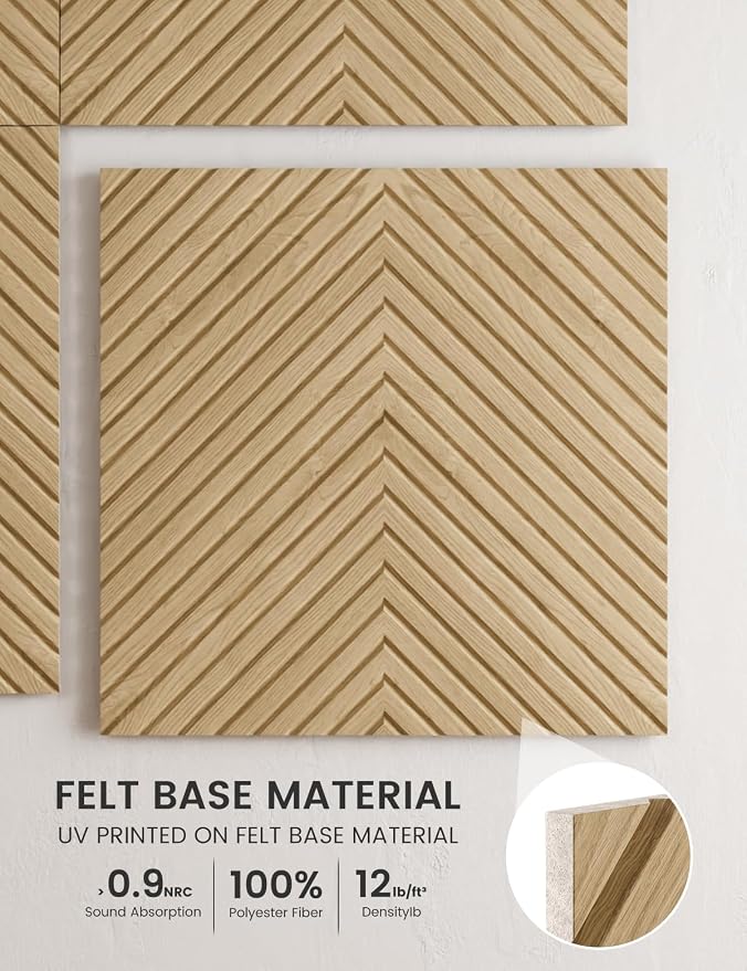 Fluxynara 6-Pack Large Felt Bulletin Board, Natural Oak Pyramid | 70.87" x 47.24" Cork Board Alternative, Acoustic Wall Panels with 60 Adhesive Tabs for Recording Studios and Home Offices