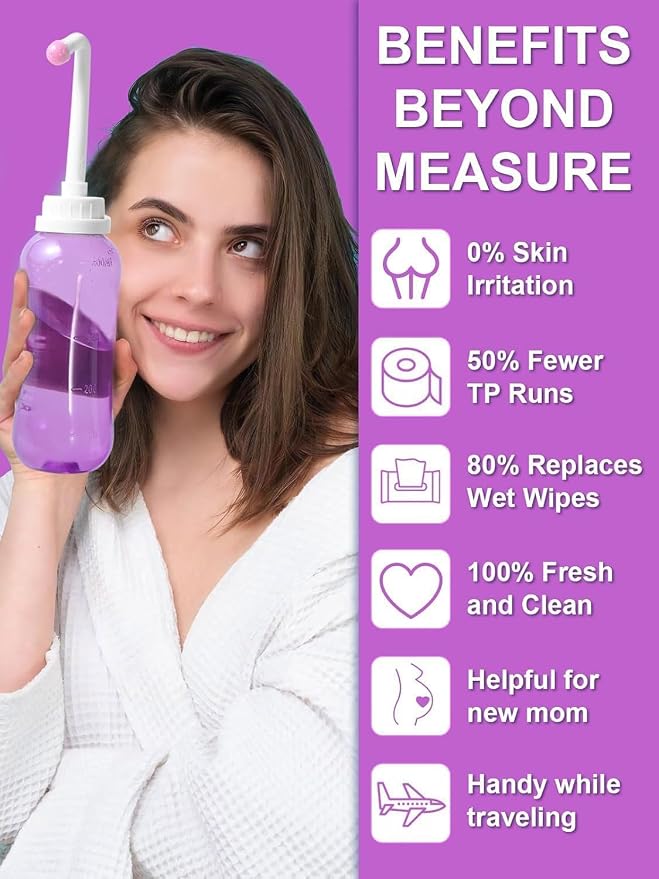 Portable Bidet with Intimate Washcloths - Bidet Sprayer with 2 Nozzle for Wash and Anal Douche, Bottle BPA-Free for Care