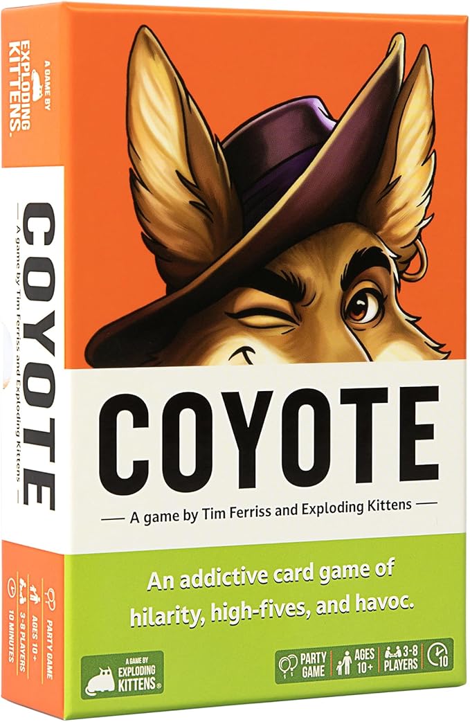 Exploding Kittens Coyote Created by Tim Ferriss, Special Edition Large Box: Includes 6 Unique Action Cards: a Challenge Party for 3-8 Players, Ages 10 and Up, Great for Family Night