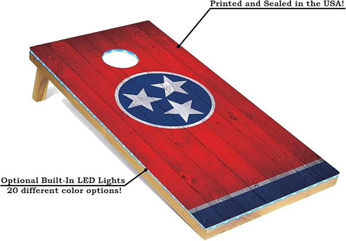 Tailgating Pros 4x2 Regulation Cornhole Boards Flag Set- Includes 8 Bean Bags, Carrying Cases, and Score Keeper - Optional LED Lights