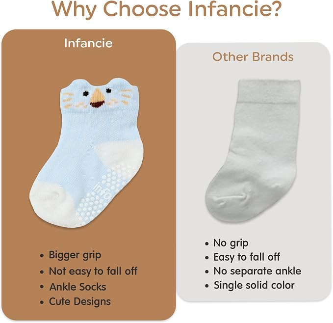 Organic Cotton GOTS Certified Non-Slip Baby Socks 0-6 Months - 7 Pairs Soft Breathable Newborn Socks Animal Design For Infant
