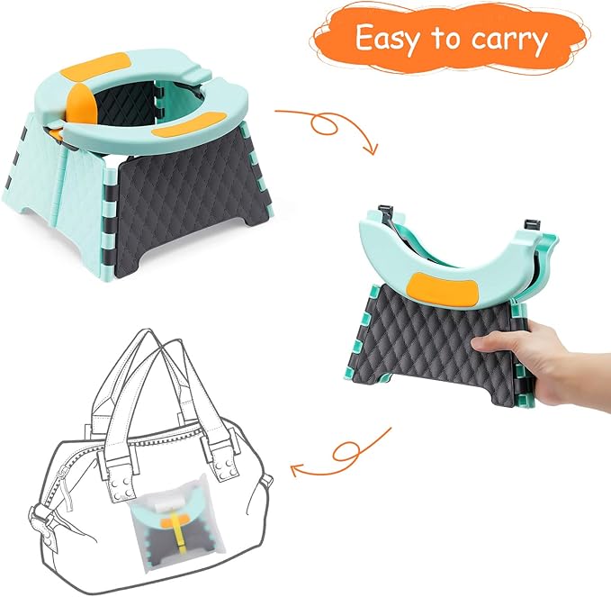 Toddler Portable Potty Training Seat for Kids Baby Foldable Toilet Child Travel Potty in Car Camping Potty Chair Seat for Indoor Outdoor, with 60 Disposable Bags
