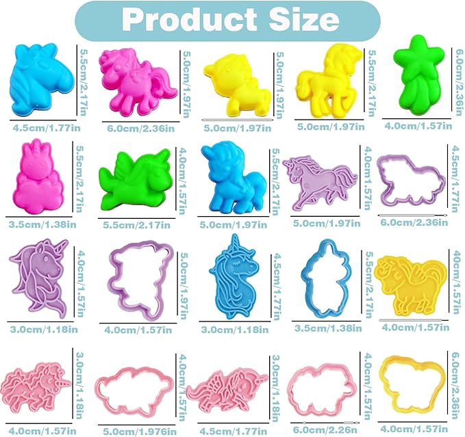 Unleash Creativity with 20 Unique Unicorn Molds Dough Toys Dough Accessories Set.Ideal as a Gift for Kids Aged 3-4-8 Years