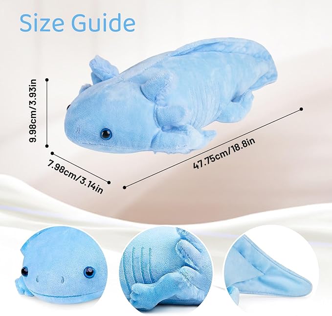 Soft Axolotl Plush - 19 Inch Cute Salamander Plush Pillow, Kawaii Plushie Toy, Axolotl Gifts for Kids and Youth (Blue)