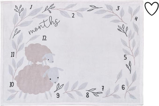NoJo Together is Better White, Gray, and Taupe Mama and Baby Lamb Milestone Blanket