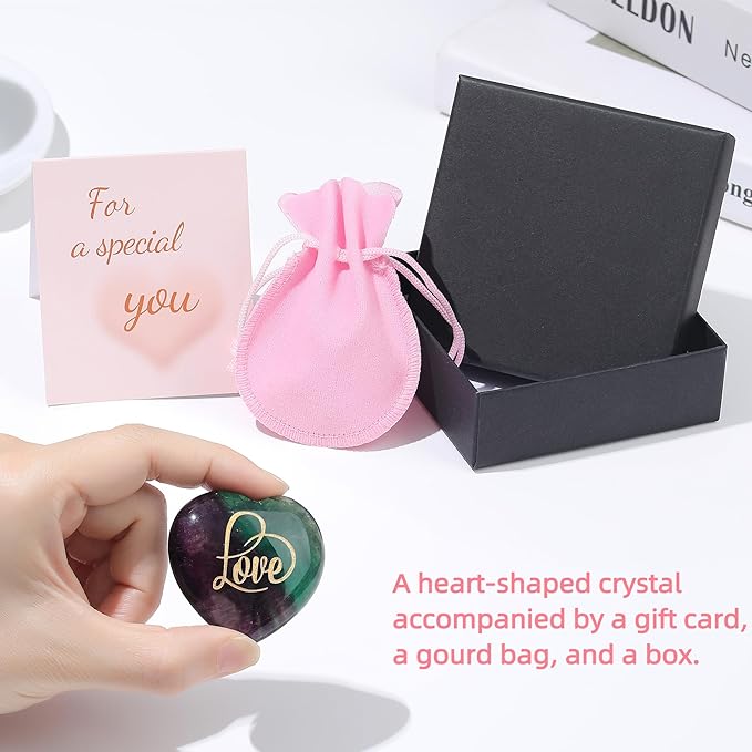 ZHIYUXI 45mm Fluorite Crystal Engraved Heart Crystal Stone Healing Gifts Gemstones Heart Rocks Polished Stones Fluorite Gem Meditation Gifts for Women Men Reiki Energy Balance