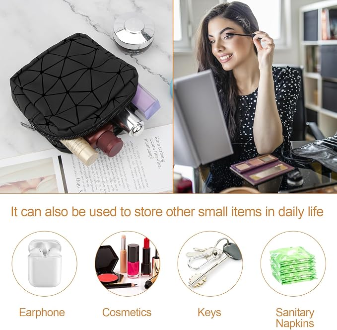Likesing Sanitary Napkin Storage Bag, Leather Portable Period Bag for Girls Women, Sanitary Napkin Period Pad Pouch Tampon Holder for Purse, Small Make Up Bags(Black)