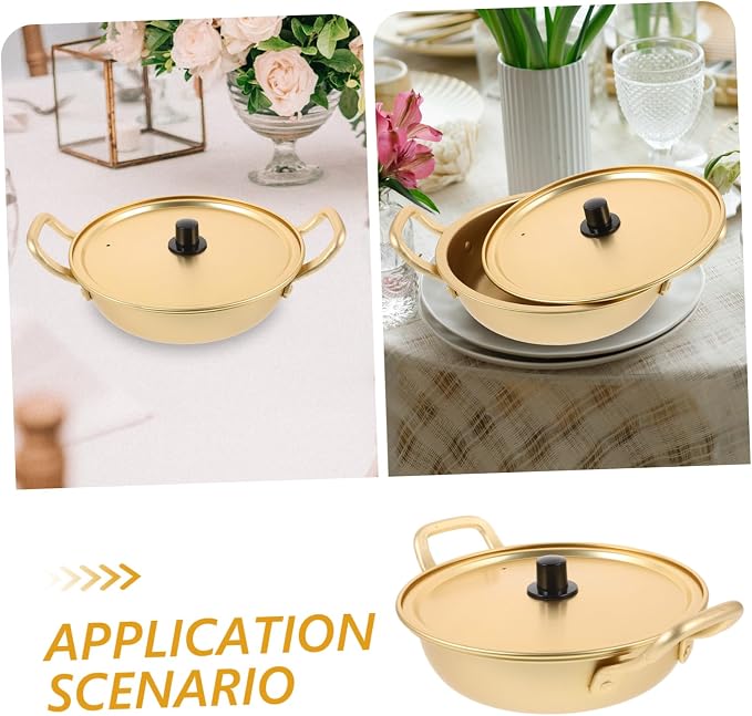 Tofficu 1pc Korean Ramen Pot Cover Nonstick Stock Pot for Cooking Noodles Aluminum Cookware Suitable for Gas and Stoves Easy to Clean Scald Design