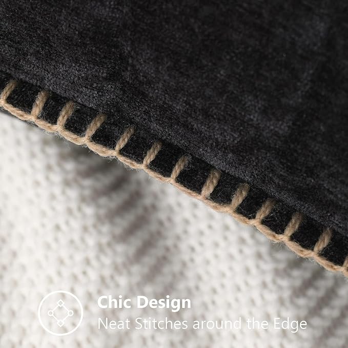 decorUhome Soft Chenille Throw Pillow Covers 12x20 Set of 2 Black | Fall Textured Decorative Throw Pillow Cases Stitched Edge Modern Farmhouse Luxury Boho Velvet for Couch Sofa Bed Home Decor