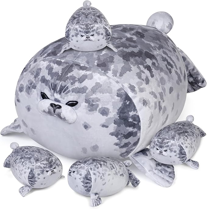 KMUYSL Toys for Ages 3 4 5 6 7 8+ Years - Plush Mommy Stuffed Animal with 4 Babies in Her Tummy, Soft Plush Toys Set, Christmas Birthday Gifts for Girls Boys Baby, Toddler, Kids (Seal Toys)