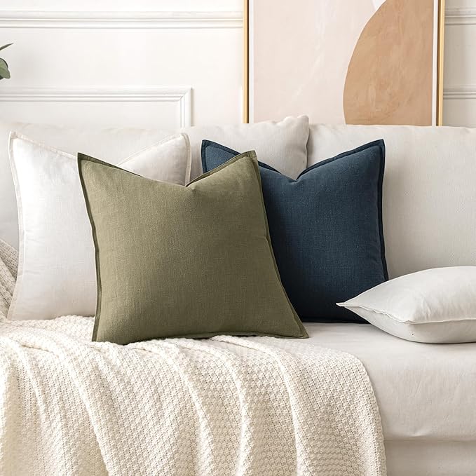 MIULEE Decorative Linen Euro Sham Pillow Covers 22x22 Inch Cream White | Boho Farmhouse Neutral Couch Throw Pillows for Bed, Pack of 2 Accent Modern Pillowcases, Sofa Livingroom Home Decor