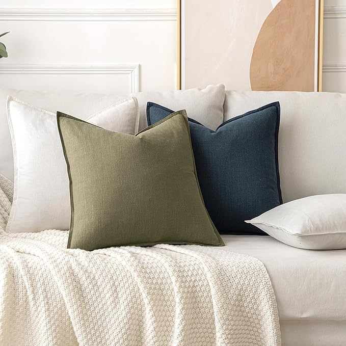 MIULEE Set of 2 Linen Pillow Covers 18x18 Inch Cream White | Boho Farmhouse Neutral Couch Throw Pillows for Bed, Pack of 2 Accent Modern Pillowcases, Sofa Livingroom Home Decor