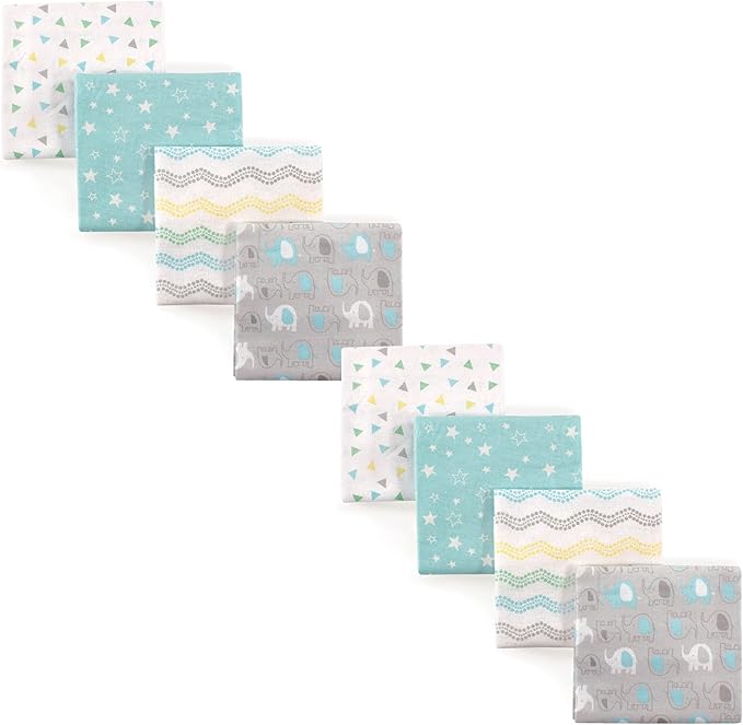 Luvable Friends Unisex Baby Cotton Flannel Receiving Blankets, Basic Elephant 8-Piece, One Size