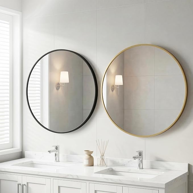 Sweetcrispy Round Bathroom Mirror for Over Sink, 30 Inch Wall Mounted Vanity Mirror with Matte Metal Frame, Decor for Bathroom, Entryway, Bedroom, Black