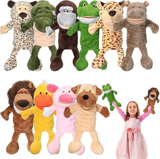 Wettarn 10 Pcs Animal Hand Puppets 12 Inch Soft Plush Plush Puppets Lion Orangutan Giraffe Tiger Pig Elephant Hand Puppets for Boys and Girls Storytelling, Teaching, Role Playing(Fresh Style)
