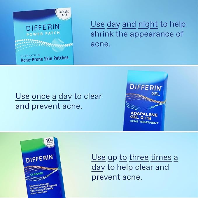 Differin Acne Patches,Pimple Patches for Acne Prone Skin,Formulated with Salicylic Acid and Centella,Fast Triple Action Power Patch for Day & Night,Dermatologist Tested,36 Count (Pack of 12)