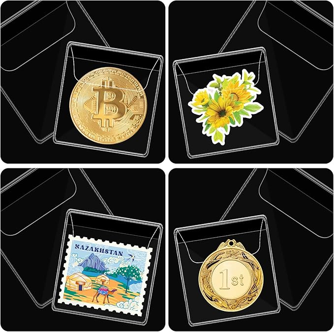 Mabor 25Pcs Coin Sleeves 2.1 x 2.1 Inches Clear Coin Protectors Single Pocket Small Pouches for Coin Storage Individual Plastic Coin Holders for Coin Currency Bills Collectors